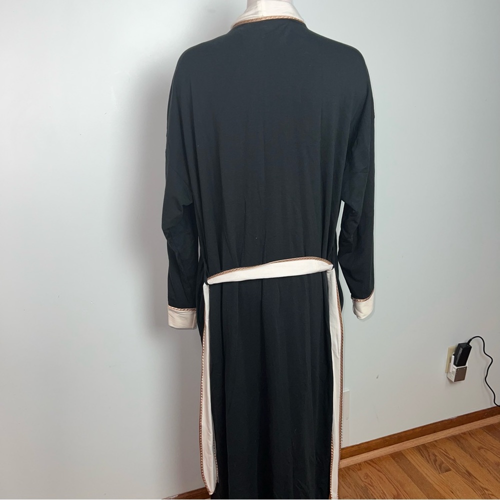 Soma Luxe Black and Cream Lined Long Robe Tie Waist Contrast Trim Women’s L/XL - Picture 8 of 10